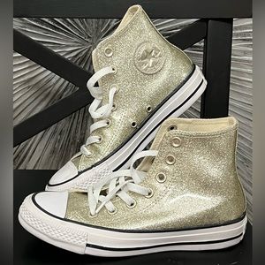 Converse Chuck Taylor All Star Hi Top Shoes Light Gold Glitter size 5